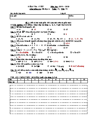 Bộ đề kiểm tra 1 tiết môn Số học Lớp 6 - Tiết 39 - Năm học 2019-2020